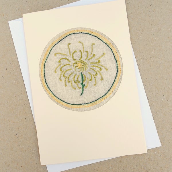 November Birthday Embroidered Chrysanthemum Card