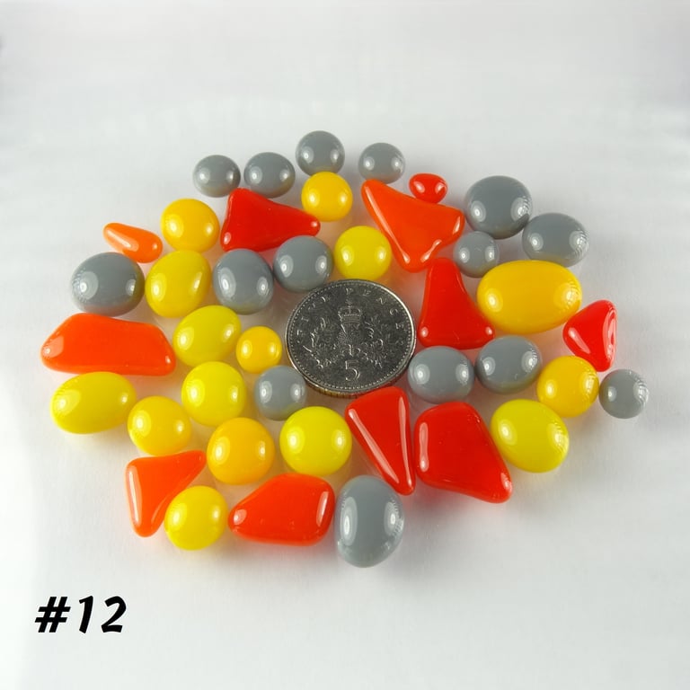 25g orange yellow red grey glass cabochons for jewellery making, crafting (12)