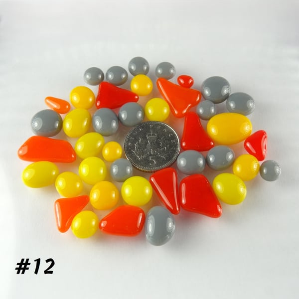 25g orange yellow red grey glass cabochons for jewellery making, crafting (12)