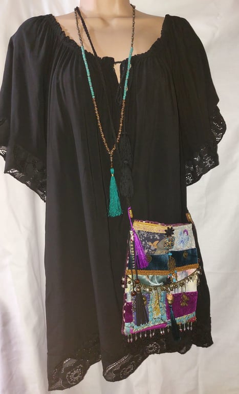 Handcrafted embellished purple  teal velvet Bohemian Gypsy Hippie Festival Bag