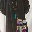 Handcrafted embellished purple  teal velvet Bohemian Gypsy Hippie Festival Bag