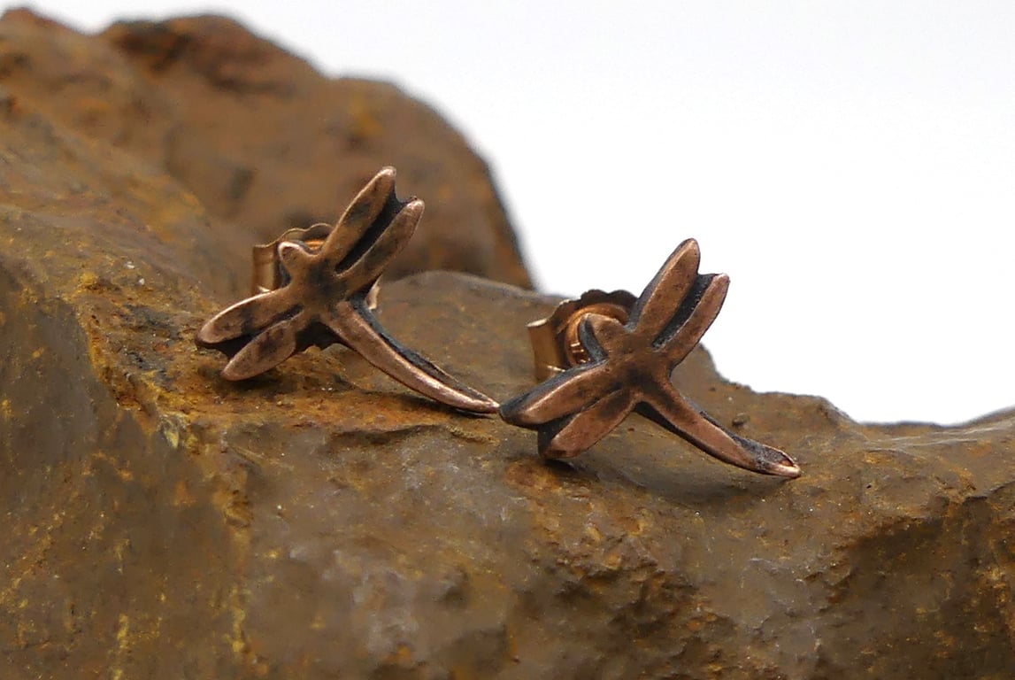 Recycled Copper Dragonfly Stud Earrings.
