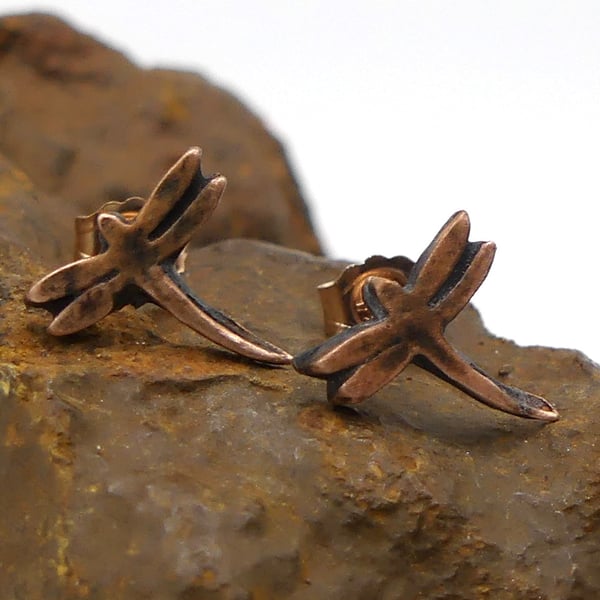 Recycled Copper Dragonfly Stud Earrings.