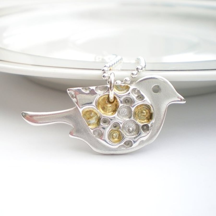 Silver and Gold Bird Pendant