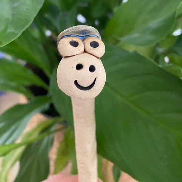 Blue Flat Cap Worm, Ceramic Plant & Garden Buddy