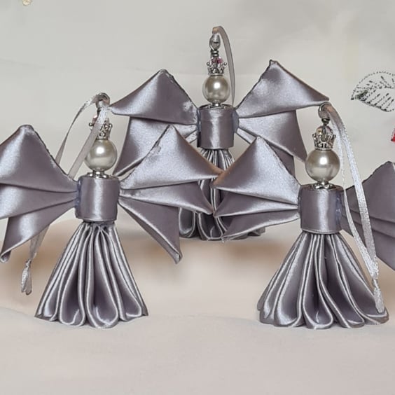 Gorgeous Silvery Ribbon Angels  - Set of 3