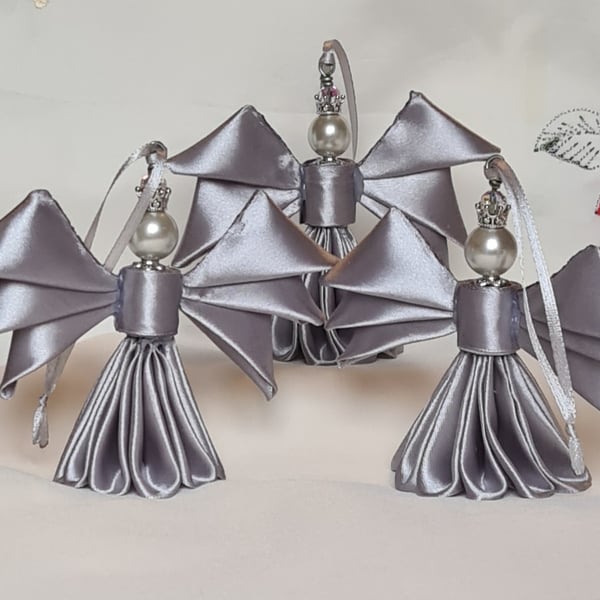 Gorgeous Silvery Ribbon Angels  - Set of 3