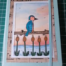 Quirky art, whimsical A5 lined hand decorated quirky kingfishe journal, notebook