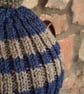 Large Tea Cosy, Brown Betty Compatible, Hand Knitted, Dark Blue & Grey Stripes - Image 4