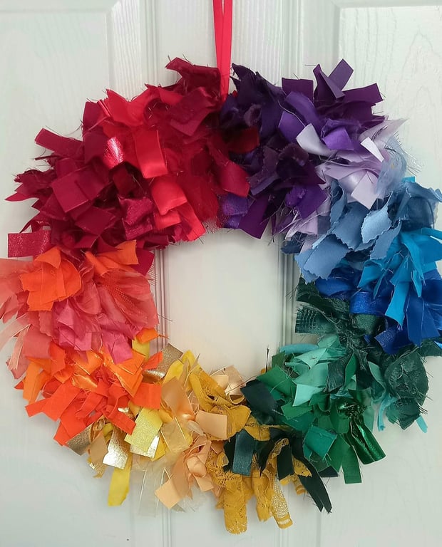 Rainbow Coloured Rag Wreath