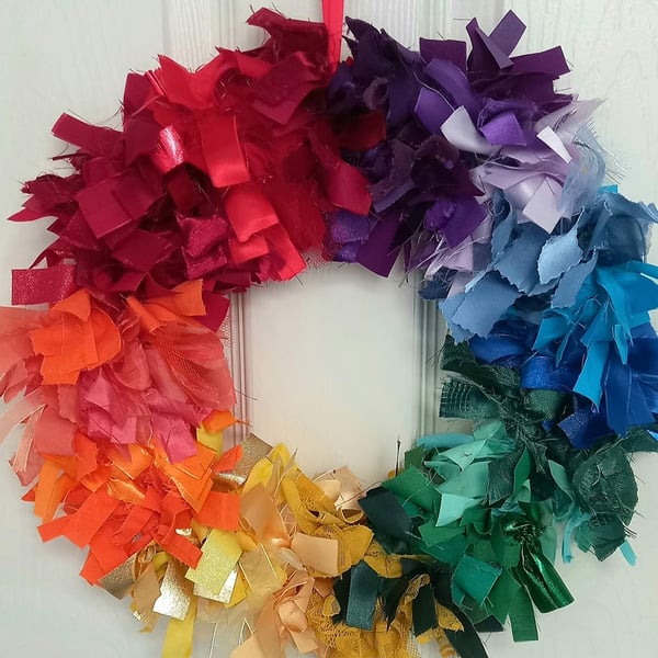 Rainbow Rag Wreath
