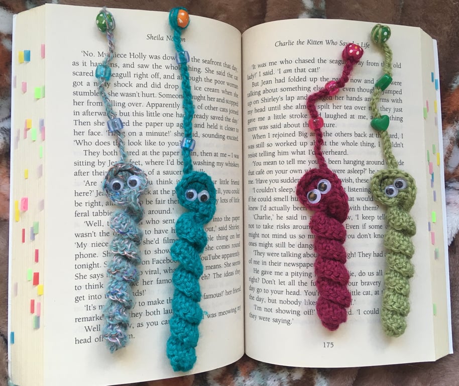 Crochet Worry Worm Bookmarks