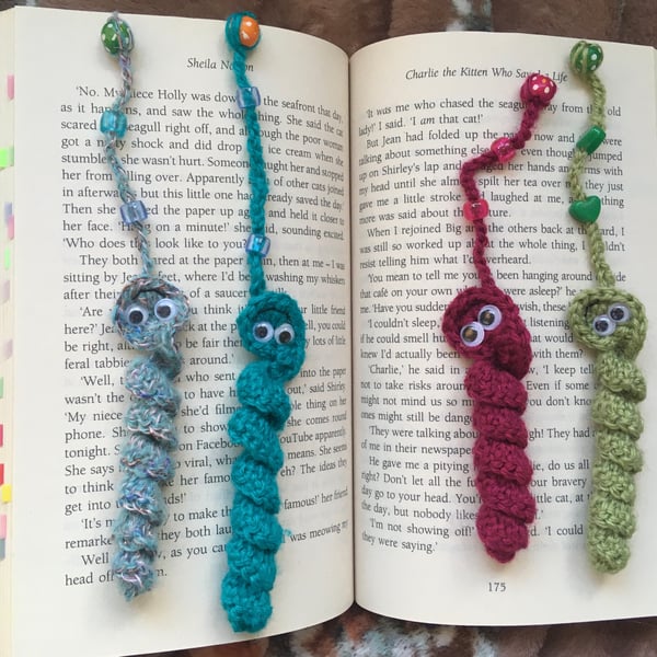 Crochet Worry Worm Bookmarks