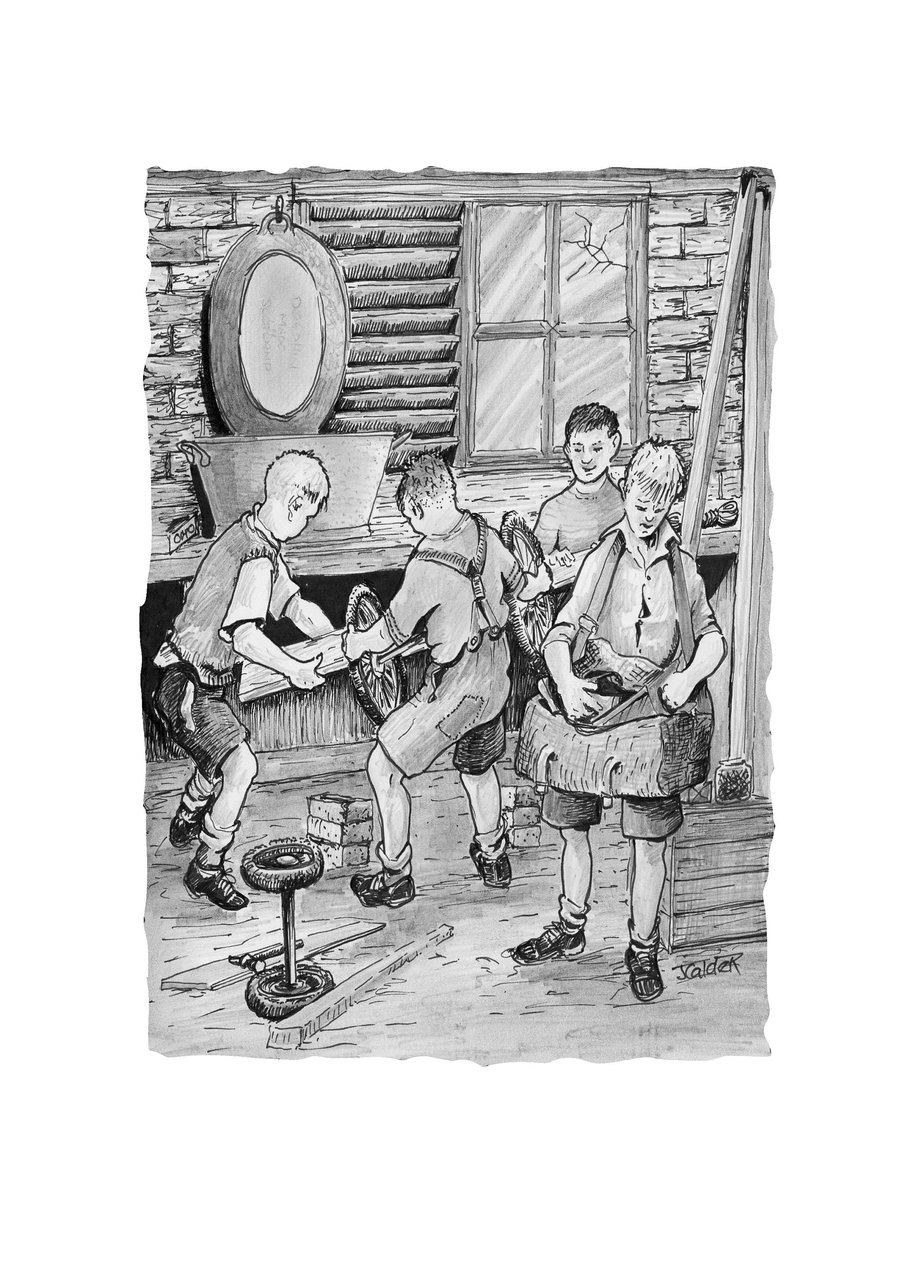 Glasgow Tenement Prints - Building Bogies Ink Drawing