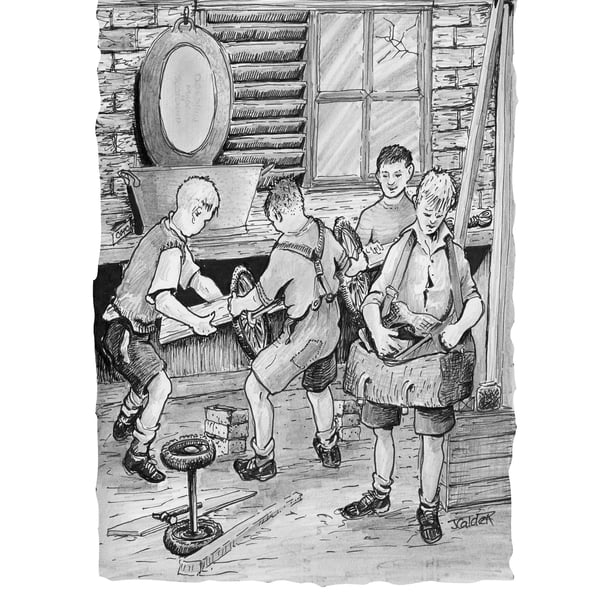 Glasgow Tenement Prints - Building Bogies Ink Drawing