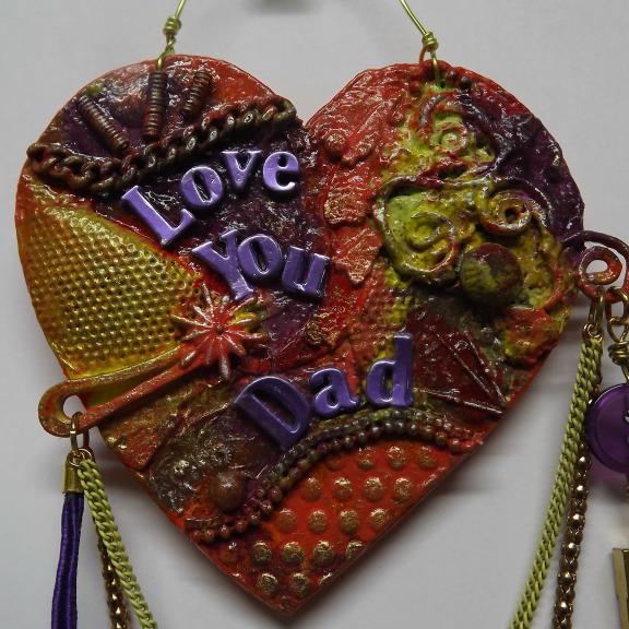 Mixed Media Father's Day,  Birthday, Hanging Heart.