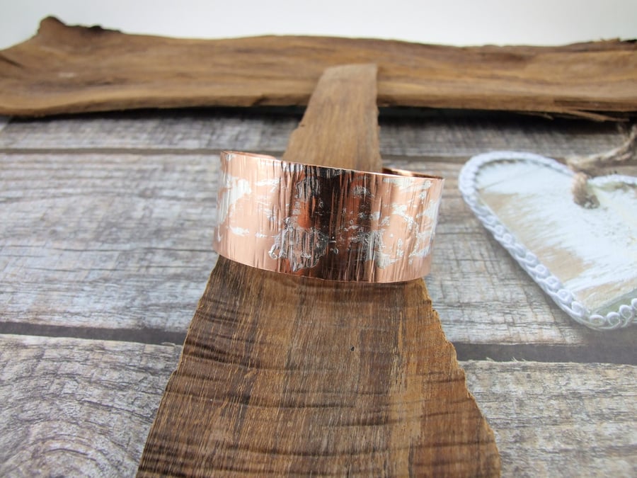 Copper Wide Hammered Cuff Bangle, 1 Wide Cuff Bracelet, Medium Fit