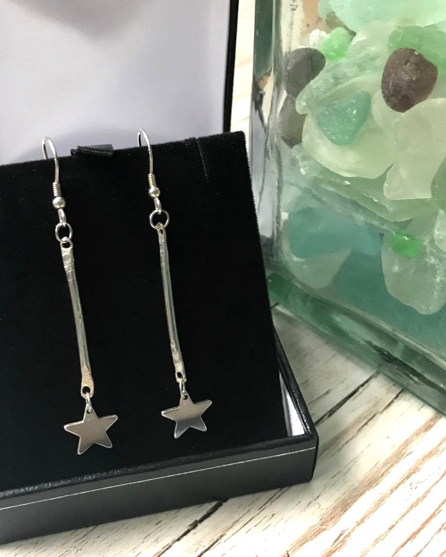 Handmade Sterling Silver Star Drop Earrings - Unique 925 Silver Jewellery