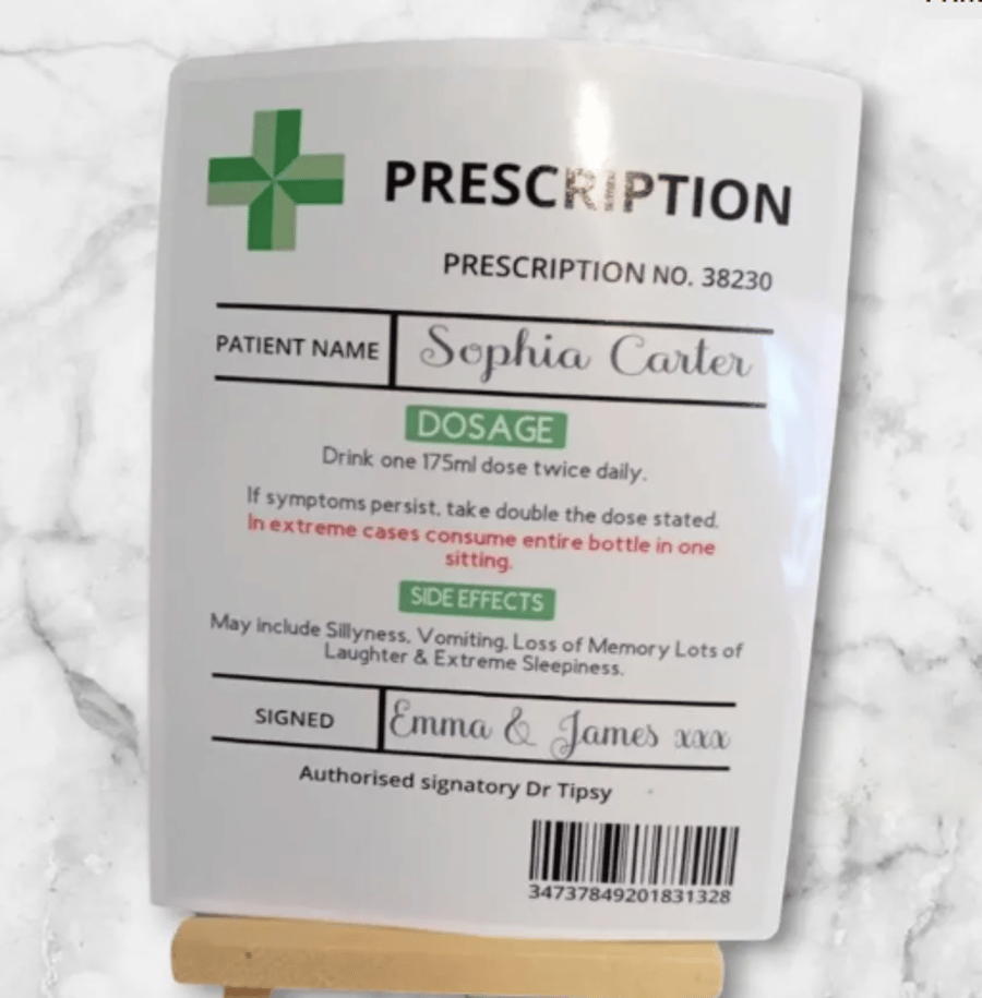 Personalised your very own alcohol prescription, Prescription Labels