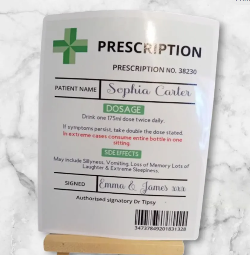Personalised your very own alcohol prescription, Prescription Labels
