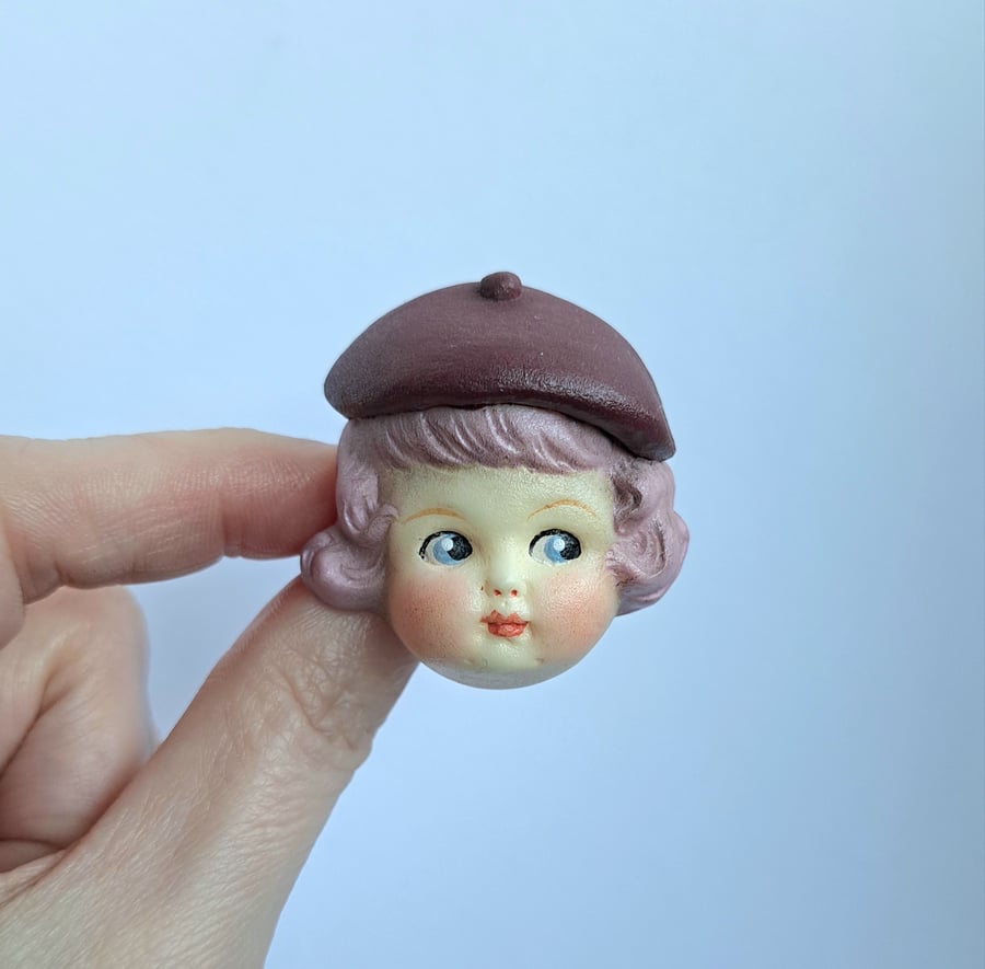 Dottie Dollie Pin Brooch - Rose with a Burgundy Beret