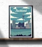 Auckland retro travel poster, Auckland city art print, New Zealand travel poster - Image 1