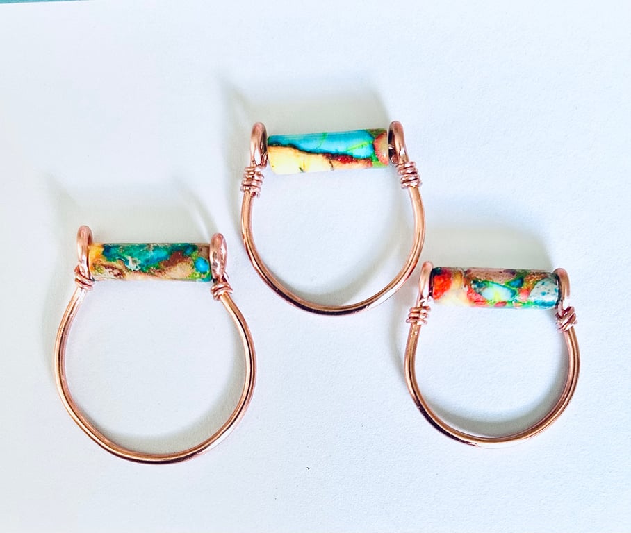 Copper Imperial Jasper Rings - Sizes  L - R 