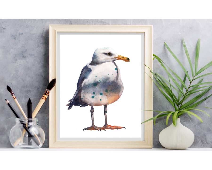 Watercolour SEAGULL print - seaside decor