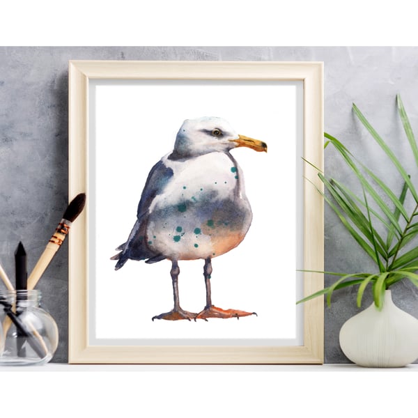 Watercolour SEAGULL print - seaside decor