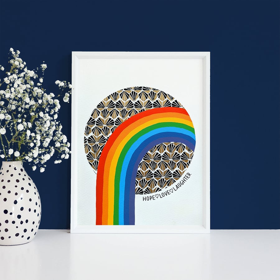 Rainbow Fine Art Print- Hope, Love, Laughter Print- Hand Finished