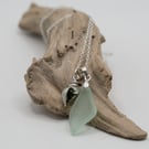 Sterling silver aqua sea glass necklace and coastal charm