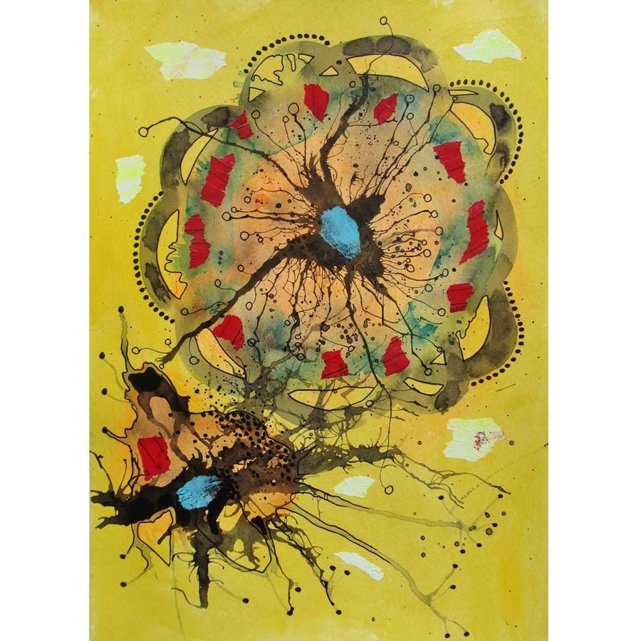 Yellow Grey Abstract Painting Minimal Chic Wall Art Watercolour Ink Artwork 