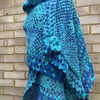 Caribbean Sea Turquoise Blue Crochet Shawl - Comfort Blanket