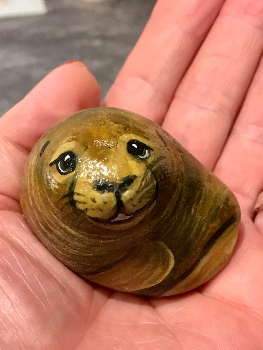 Seal painted rock sea life pebble art garden rock stone