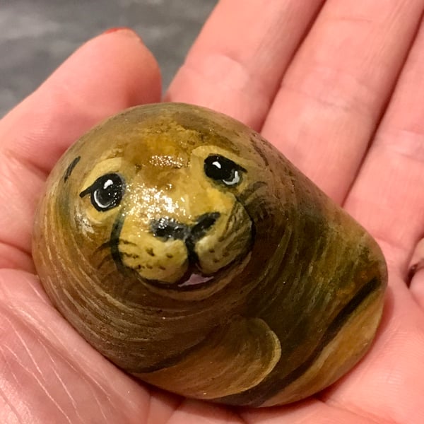 Seal painted rock sea life pebble art garden rock stone