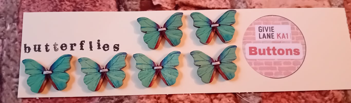 Six Teal Butterfly Buttons – Ready to Fly Into Your Crafts