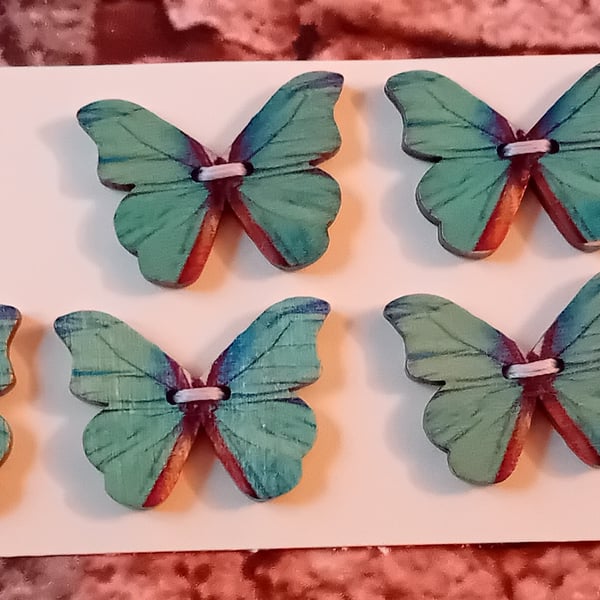 Six Teal Butterfly Buttons – Ready to Fly Into Your Crafts