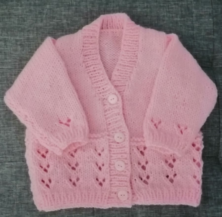 0-3 months hand knitted light pink cardigan