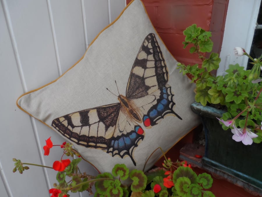 Butterfly cushion. Monarch butterfly design square cushion pillow.