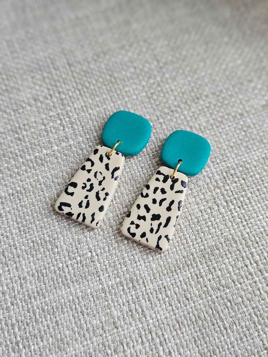Bright green animal print earrings