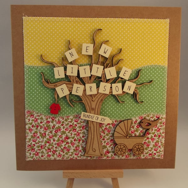 New Little Person Bundle Of Joy Fabric New Baby card