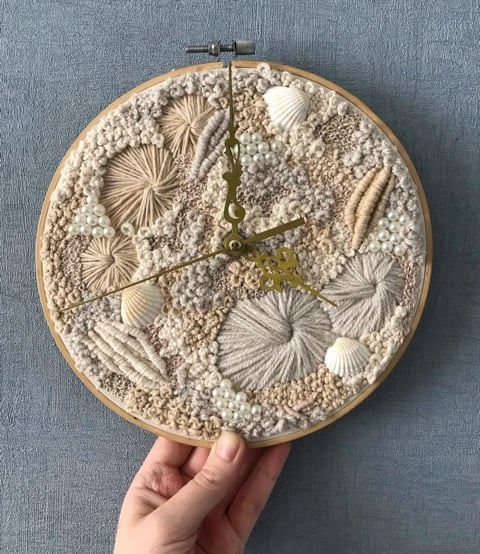 Hands of time an 8 inch one of a kind hand embroidered clock