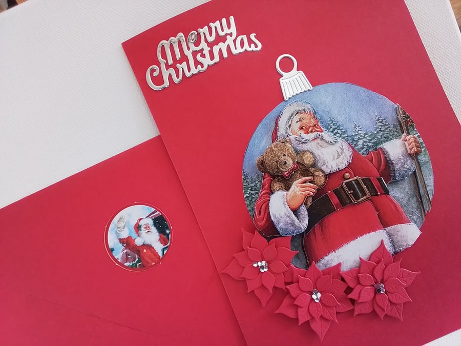 Christmas card. Handmade Christmas card. Santa. Bauble. Ref 479