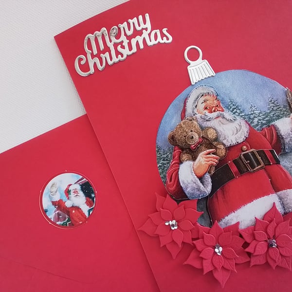 Christmas card. Handmade Christmas card. Santa. Bauble. Ref 479