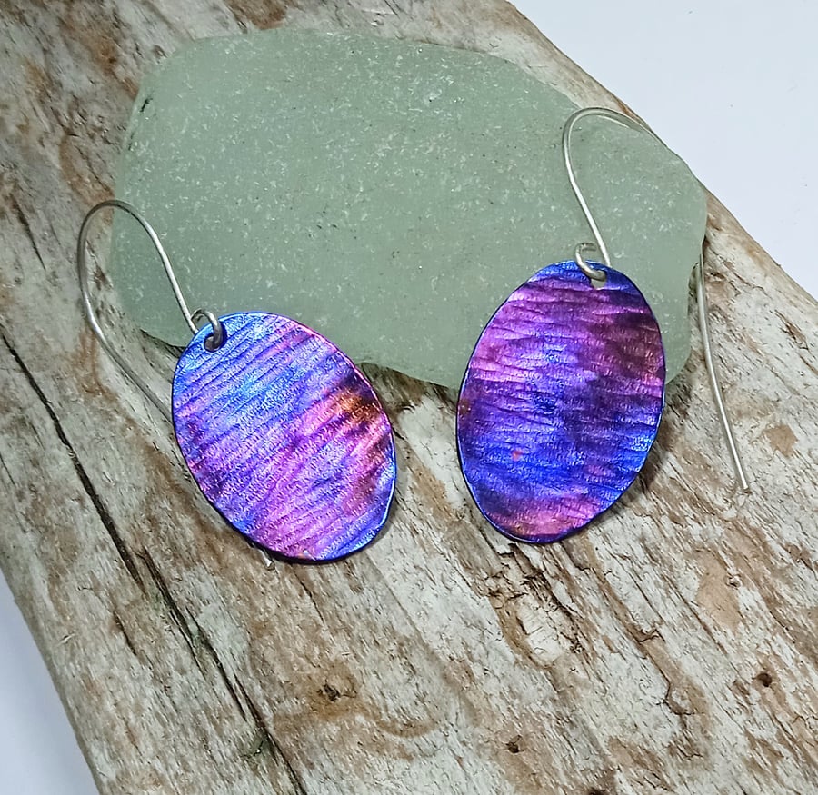  Handmade Coloured and Textured Titanium Earrings - UK Free Post