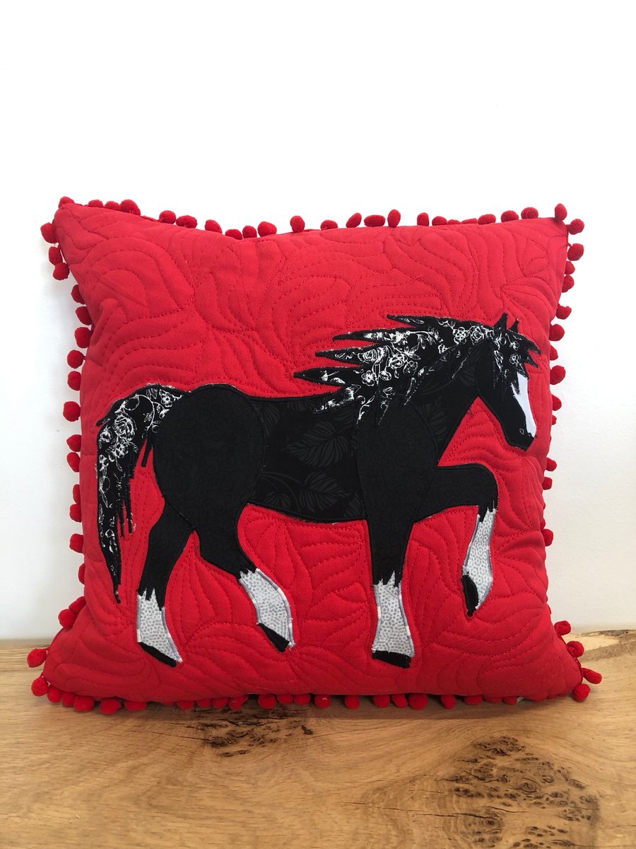 Striking Gypsy Cob, The Red Horse Cushion.
