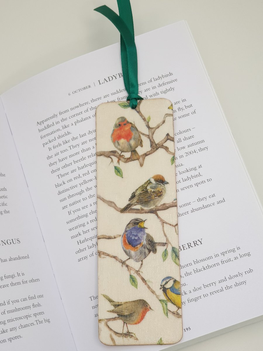 Garden birds bookmark, wooden bookmark, bird lover gift
