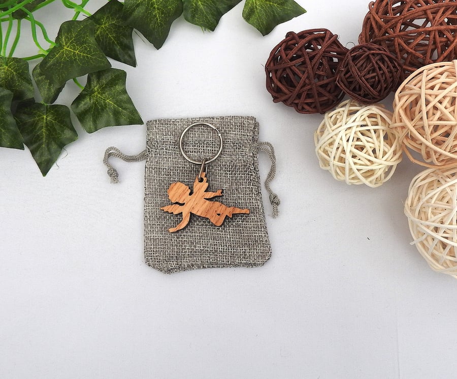 Angel Wood Keyring with Gift Bag