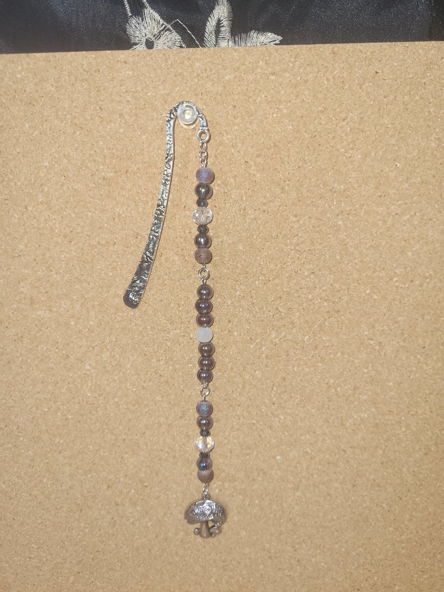 Beaded Metal Bookmark - Purple Toadstool