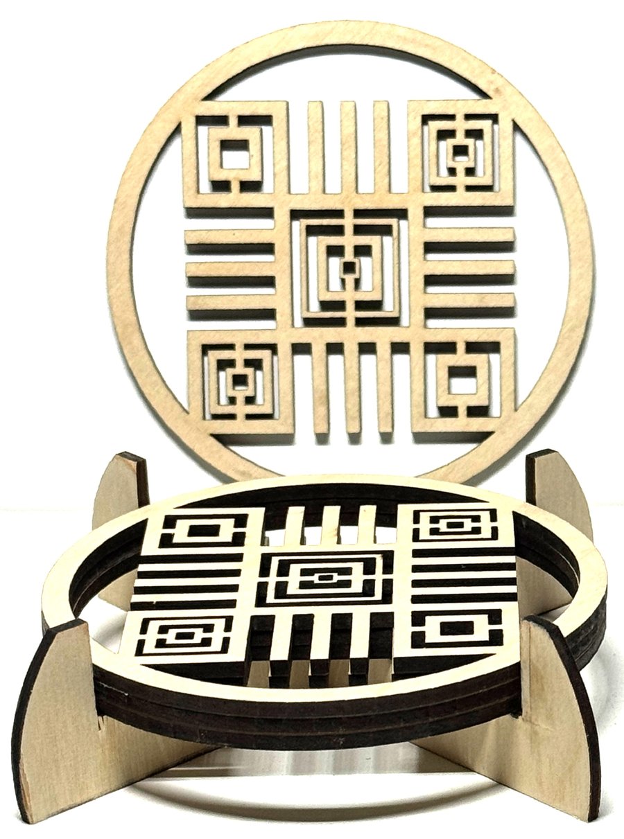 Baltic Birch Wooden Coaster - Set of 4  with stand (01)